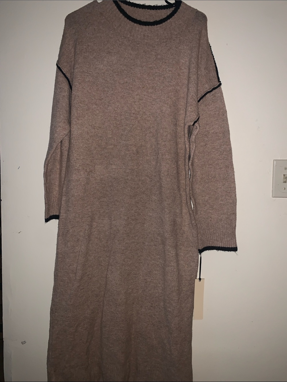 Women’s Taupe Knit Long Sleeve Dress with Black Contrast Trim size large